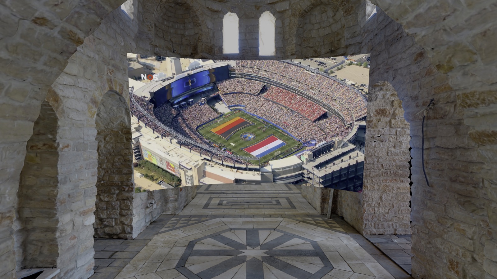 The Sanctuary environment, a scanned Jordanian stone mosque with arches and patterned tile